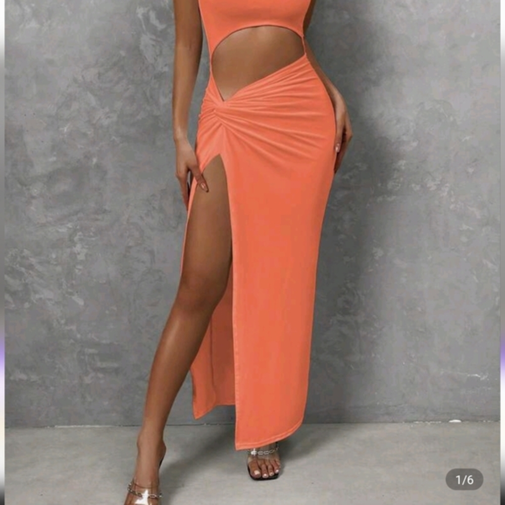 SHEIN Orange Cut Out Ruched Bodycon Dress